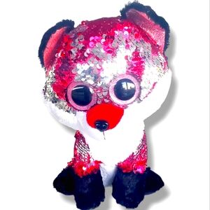#AW TY Beanie Boos Sequined Pink Cat Silver Silver Plush Glitter Eyes 10” Used
